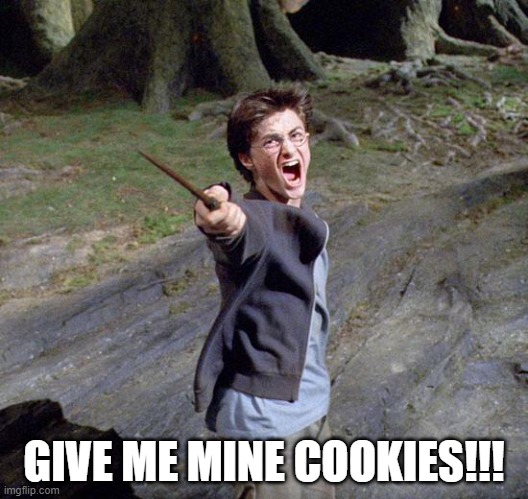 COOKIES |  GIVE ME MINE COOKIES!!! | image tagged in harry potter | made w/ Imgflip meme maker