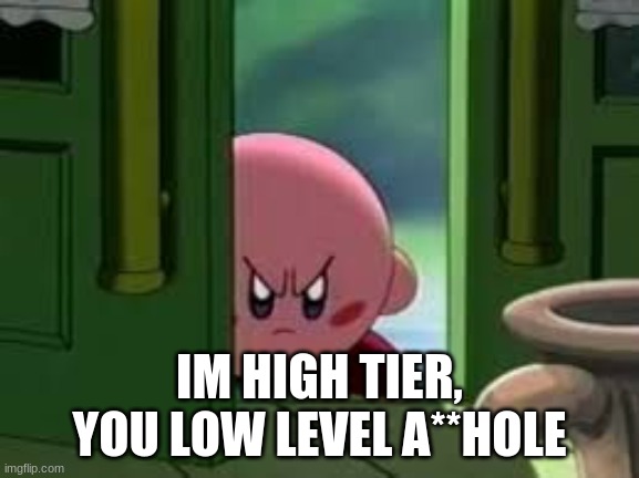 Pissed off Kirby | IM HIGH TIER, YOU LOW LEVEL A**HOLE | image tagged in pissed off kirby | made w/ Imgflip meme maker