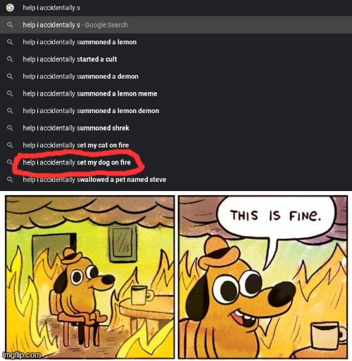 Okay...just going to ignore that ? | image tagged in memes,this is fine,funny memes,dogs | made w/ Imgflip meme maker