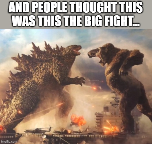 Godzilla VS. kong | AND PEOPLE THOUGHT THIS WAS THIS THE BIG FIGHT... | image tagged in godzilla vs kong | made w/ Imgflip meme maker