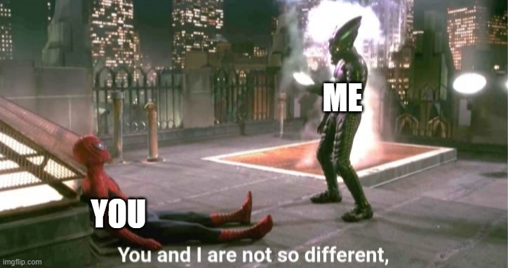 You and i are not so diffrent | YOU ME | image tagged in you and i are not so diffrent | made w/ Imgflip meme maker