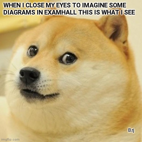Doge Meme | WHEN I CLOSE MY EYES TO IMAGINE SOME DIAGRAMS IN EXAMHALL THIS IS WHAT I SEE; B.rj | image tagged in memes,doge | made w/ Imgflip meme maker