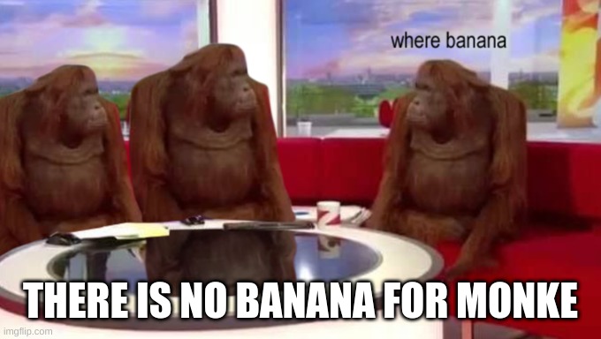 where banana | THERE IS NO BANANA FOR MONKE | image tagged in where banana | made w/ Imgflip meme maker