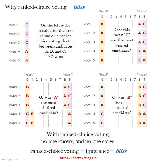 Why ranked-choice voting = bliss | image tagged in rcv,ranked-choice voting,score voting,approval voting,star voting | made w/ Imgflip meme maker
