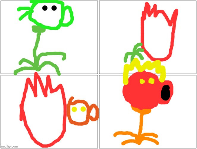 how fire peashooter was made | image tagged in memes,blank comic panel 2x2,plants vs zombies,pvz | made w/ Imgflip meme maker
