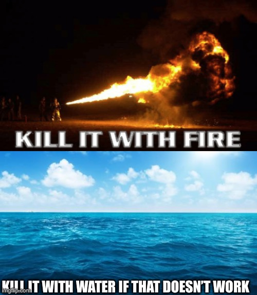 KILL IT WITH WATER IF THAT DOESN’T WORK | image tagged in kill it with fire,ocean | made w/ Imgflip meme maker