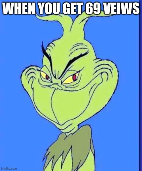Good Grinch |  WHEN YOU GET 69 VIEWS | image tagged in good grinch | made w/ Imgflip meme maker