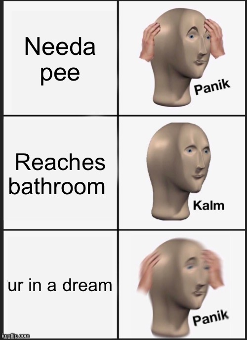 A 5 year olds reality |  Needa pee; Reaches bathroom; ur in a dream | image tagged in memes,panik kalm panik | made w/ Imgflip meme maker