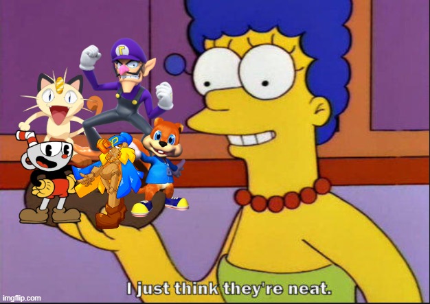 smash neat bros | image tagged in i just think they're neat,super smash bros,nintendo switch,waluigi,cuphead,nintendo | made w/ Imgflip meme maker