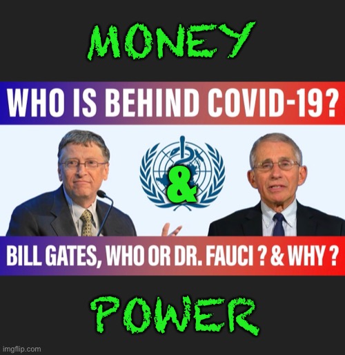 Disaster CREATED      •      <neverwoke> | MONEY; &; POWER | image tagged in scamdemic,fauci,bill gates,globalists suck,demonrats,create the problem provide solution | made w/ Imgflip meme maker
