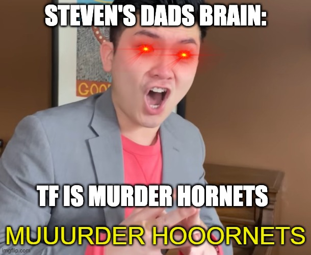 MURDER HORNET! |  STEVEN'S DADS BRAIN:; TF IS MURDER HORNETS | image tagged in murder hornets | made w/ Imgflip meme maker
