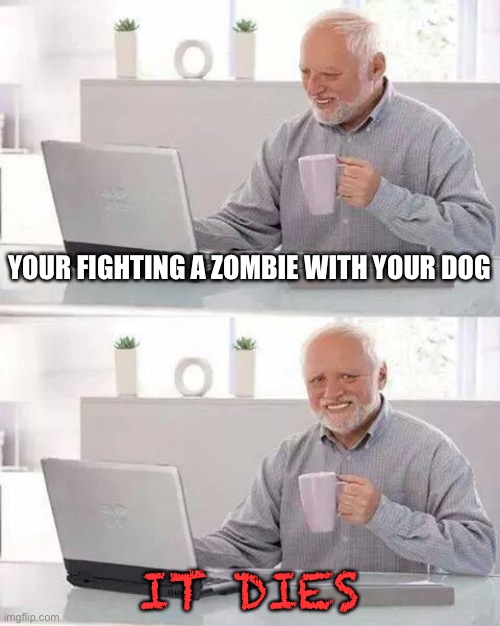 I hate when that happens | YOUR FIGHTING A ZOMBIE WITH YOUR DOG; IT DIES | image tagged in oof,sad,rip | made w/ Imgflip meme maker