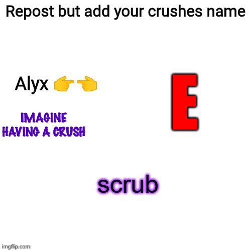 E | IMAGINE HAVING A CRUSH | image tagged in e | made w/ Imgflip meme maker