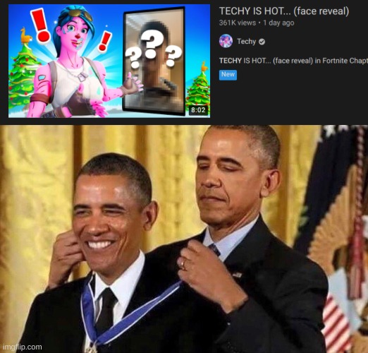 image tagged in obama medal,fortnite,youtube | made w/ Imgflip meme maker