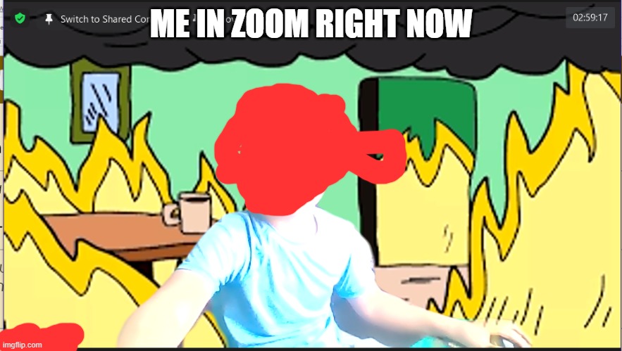 I will not show my face | ME IN ZOOM RIGHT NOW | image tagged in this is fine | made w/ Imgflip meme maker