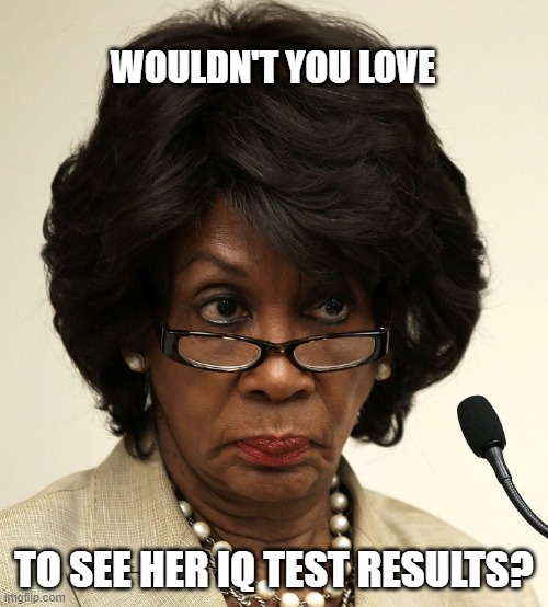 Tell Me How Bright Liberals Are Again (part 10) | WOULDN'T YOU LOVE; TO SEE HER IQ TEST RESULTS? | image tagged in maxine waters,dimwit,democrat,liberal,hypocrite,race baiter | made w/ Imgflip meme maker