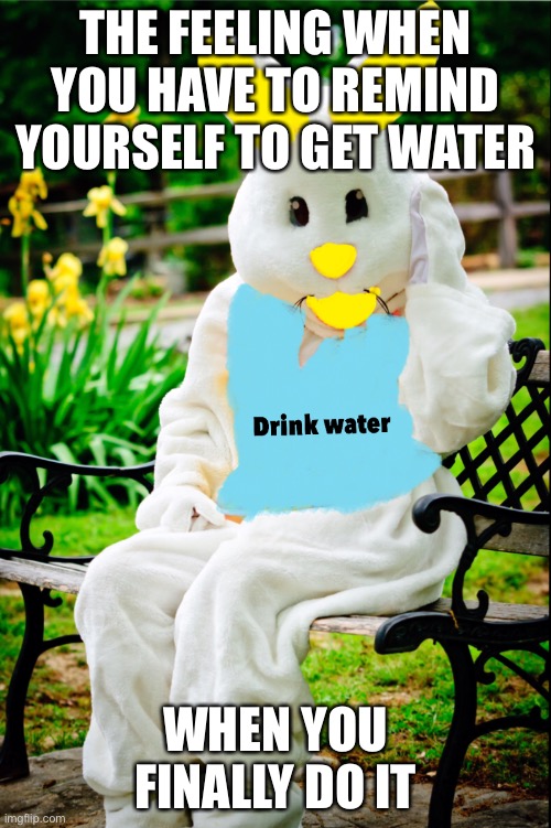 Bunny boy | THE FEELING WHEN YOU HAVE TO REMIND YOURSELF TO GET WATER; WHEN YOU FINALLY DO IT | image tagged in memes | made w/ Imgflip meme maker