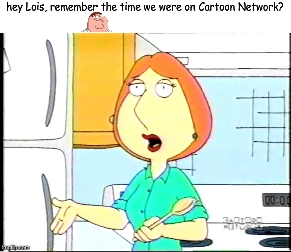 screen bug fails.. | hey Lois, remember the time we were on Cartoon Network? | image tagged in family guy,cartoon network,screen bug,adult swim,memes | made w/ Imgflip meme maker