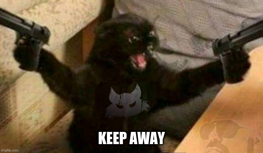 Cat With Guns | KEEP AWAY | image tagged in cat with guns | made w/ Imgflip meme maker