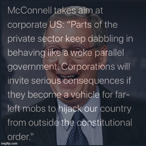 woke sjw corps will invite serious consequences, maga | image tagged in mitch mcconnell pissed,maga,woke,sjws,sjw,mitch mcconnell | made w/ Imgflip meme maker