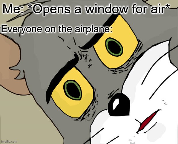 Unsettled Tom Meme | Me: *Opens a window for air*; Everyone on the airplane: | image tagged in memes,unsettled tom | made w/ Imgflip meme maker