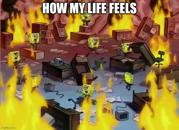 help |  HOW MY LIFE FEELS | image tagged in spongebob office fire | made w/ Imgflip meme maker