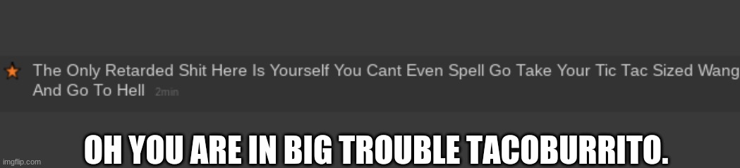 TacoBurrito Is Trying To Kill Me | OH YOU ARE IN BIG TROUBLE TACOBURRITO. | made w/ Imgflip meme maker
