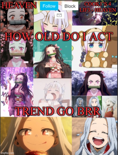 Trend | HOW OLD DO I ACT; TREND GO BRR | image tagged in heavens temp adorable | made w/ Imgflip meme maker