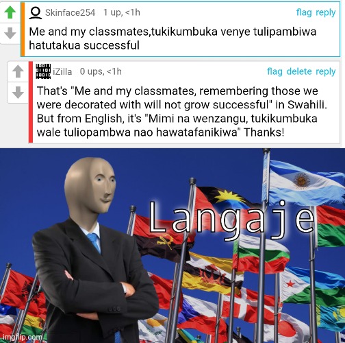 Swahili Comment | image tagged in meme man langaje | made w/ Imgflip meme maker