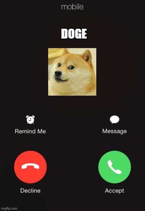 Incoming call | DOGE | image tagged in incoming call | made w/ Imgflip meme maker