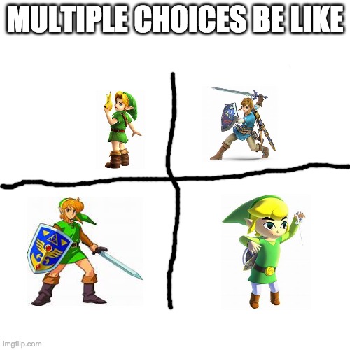 Blank Transparent Square Meme | MULTIPLE CHOICES BE LIKE | image tagged in memes,blank transparent square | made w/ Imgflip meme maker