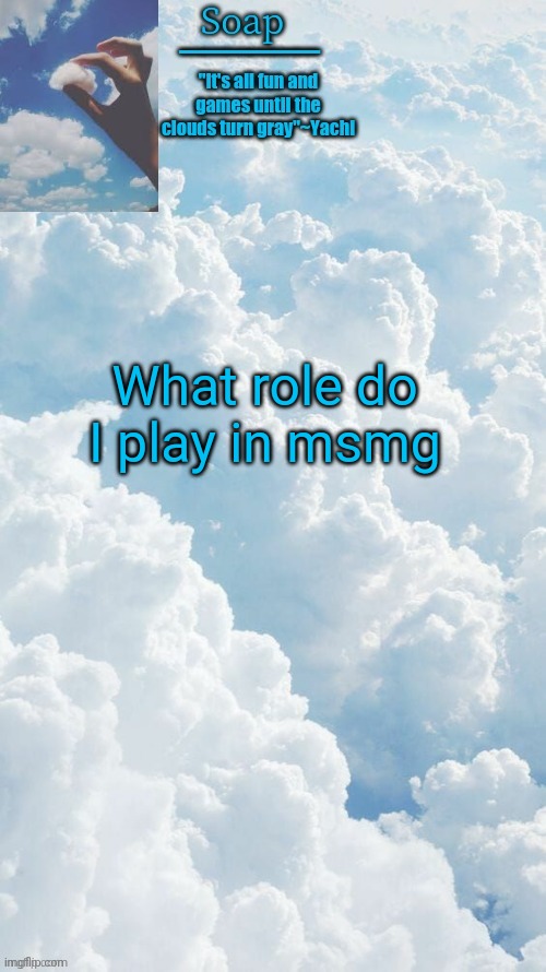 What role do I play in msmg | image tagged in ty yachi | made w/ Imgflip meme maker
