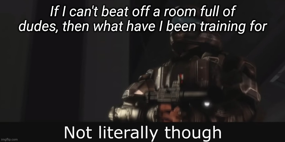 This was obviously meant in a sexual manner, like srsly. I'm telling this to preschoolers | If I can't beat off a room full of dudes, then what have I been training for | image tagged in halo 3 odst not literally though | made w/ Imgflip meme maker