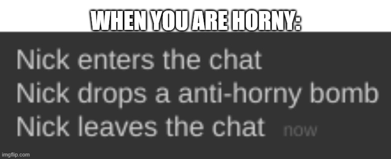 JOKES ON YOU, I HAVEN'T BEEN "HONKY" IN OVER A YEAR :) | WHEN YOU ARE HORNY: | image tagged in nick drops a anti-horny bomb | made w/ Imgflip meme maker
