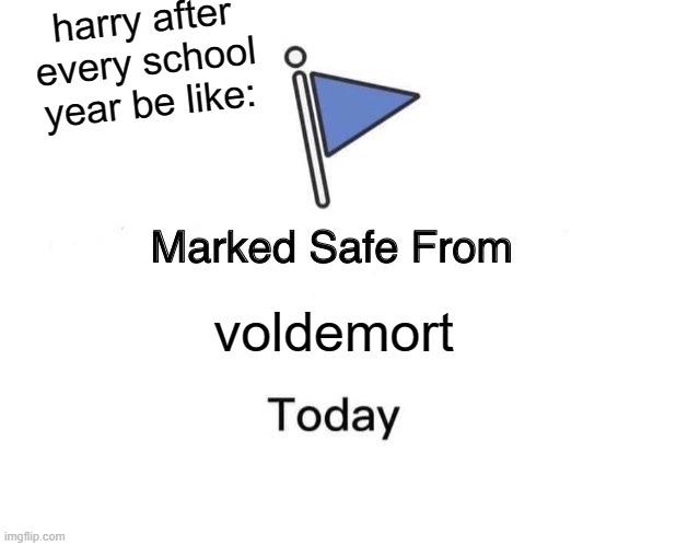 Marked Safe From Meme | harry after every school year be like:; voldemort | image tagged in memes,marked safe from | made w/ Imgflip meme maker