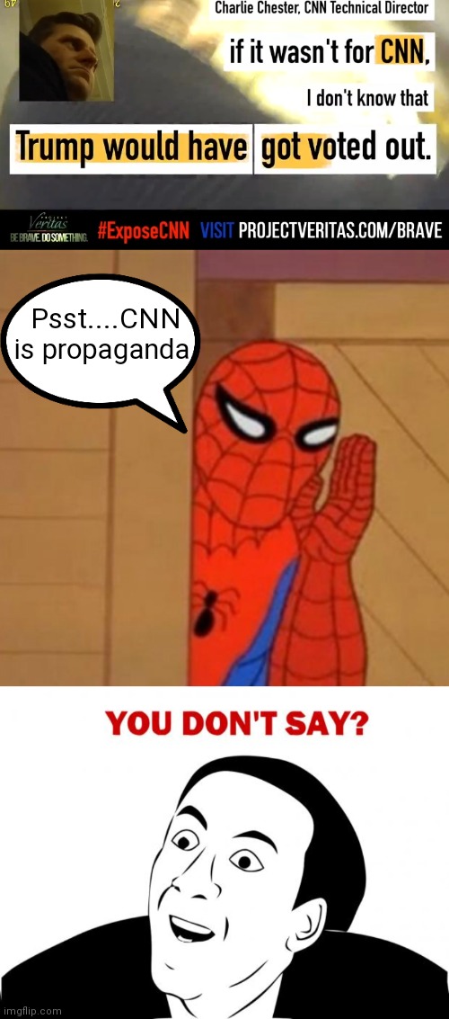 Obviously | Psst....CNN is propaganda. | image tagged in spider-man whisper,memes,you don't say,cnn fake news | made w/ Imgflip meme maker