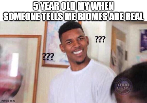 I never new | 5 YEAR OLD MY WHEN SOMEONE TELLS ME BIOMES ARE REAL | image tagged in black guy confused | made w/ Imgflip meme maker