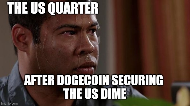 sweating bullets | THE US QUARTER; AFTER DOGECOIN SECURING 
THE US DIME | image tagged in sweating bullets,dogecoin | made w/ Imgflip meme maker