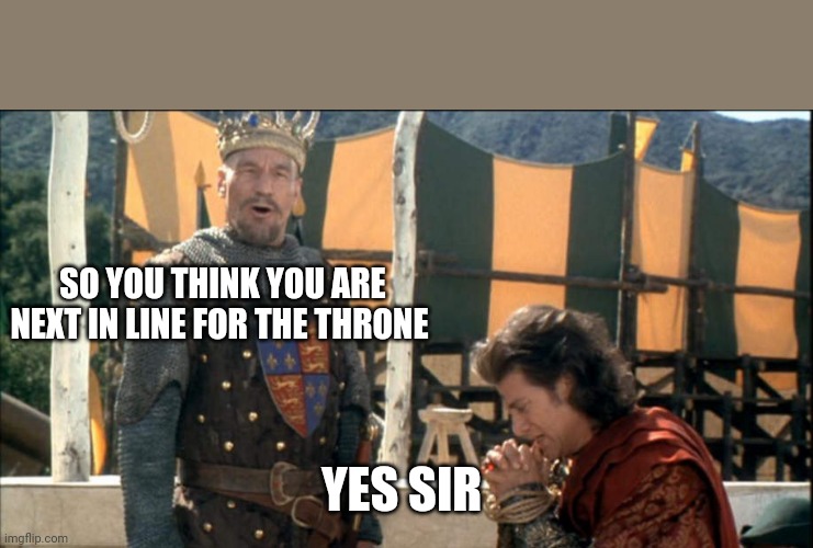 King Richard and Prince John | SO YOU THINK YOU ARE NEXT IN LINE FOR THE THRONE YES SIR | image tagged in king richard and prince john | made w/ Imgflip meme maker
