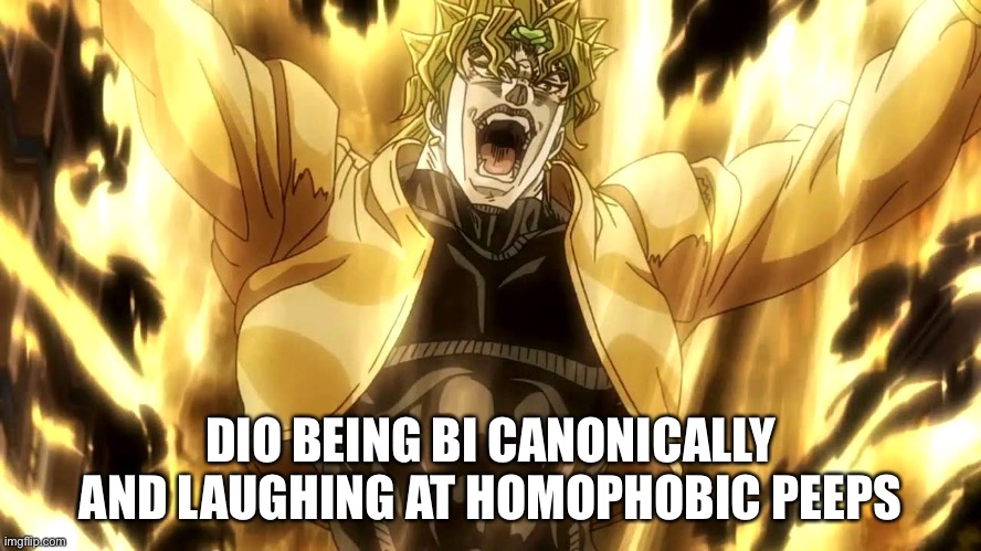 Za Warudo | DIO BEING BI CANONICALLY AND LAUGHING AT HOMOPHOBIC PEEPS | image tagged in za warudo | made w/ Imgflip meme maker