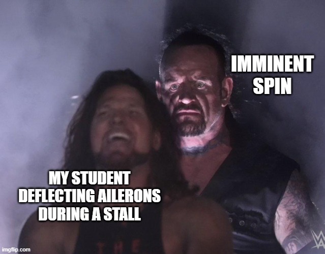 undertaker | IMMINENT SPIN; MY STUDENT DEFLECTING AILERONS DURING A STALL | image tagged in undertaker | made w/ Imgflip meme maker