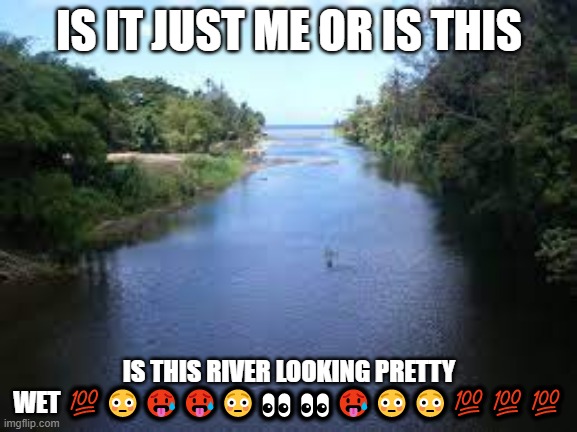river looking pretty wet | IS IT JUST ME OR IS THIS; IS THIS RIVER LOOKING PRETTY WET 💯😳🥵🥵😳👀👀🥵😳😳💯💯💯 | image tagged in wet,funny,river,haha,lol,laugh pls my mom is gonna beat me if you dont pls | made w/ Imgflip meme maker
