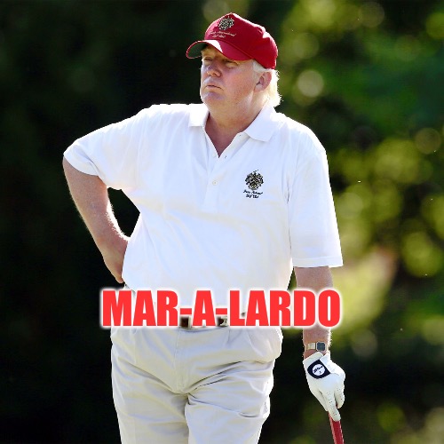 Colbert inspired this one... | MAR-A-LARDO | image tagged in trump golf relax | made w/ Imgflip meme maker