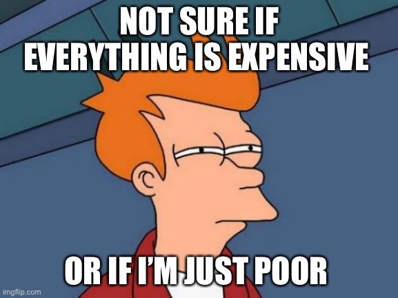 Am I right? | NOT SURE IF EVERYTHING IS EXPENSIVE; OR IF I’M JUST POOR | image tagged in memes,futurama fry | made w/ Imgflip meme maker