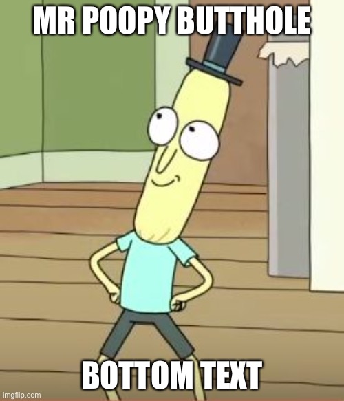 Mr Poopy Butthole | MR POOPY BUTTHOLE; BOTTOM TEXT | image tagged in mr poopy butthole | made w/ Imgflip meme maker