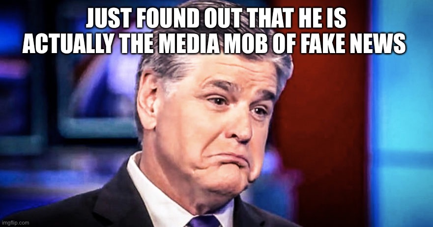 Sean Hannity | JUST FOUND OUT THAT HE IS ACTUALLY THE MEDIA MOB OF FAKE NEWS | image tagged in sean hannity | made w/ Imgflip meme maker