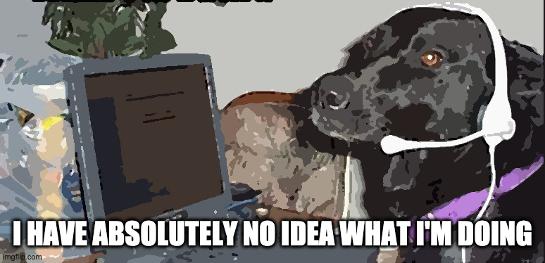 I HAVE ABSOLUTELY NO IDEA WHAT I'M DOING | image tagged in tech dog | made w/ Imgflip meme maker