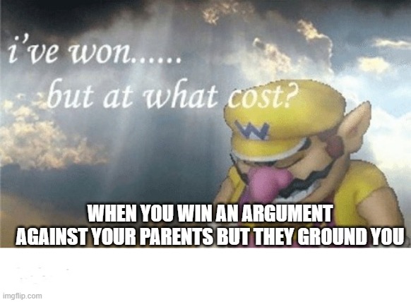 its true | WHEN YOU WIN AN ARGUMENT AGAINST YOUR PARENTS BUT THEY GROUND YOU | image tagged in wario sad | made w/ Imgflip meme maker
