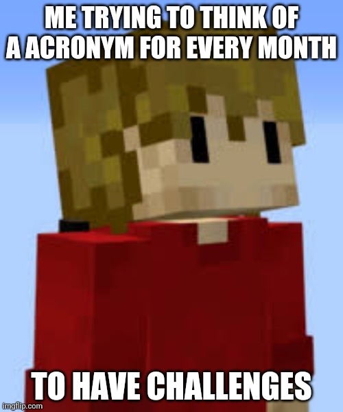grian | ME TRYING TO THINK OF A ACRONYM FOR EVERY MONTH; TO HAVE CHALLENGES | image tagged in grian | made w/ Imgflip meme maker