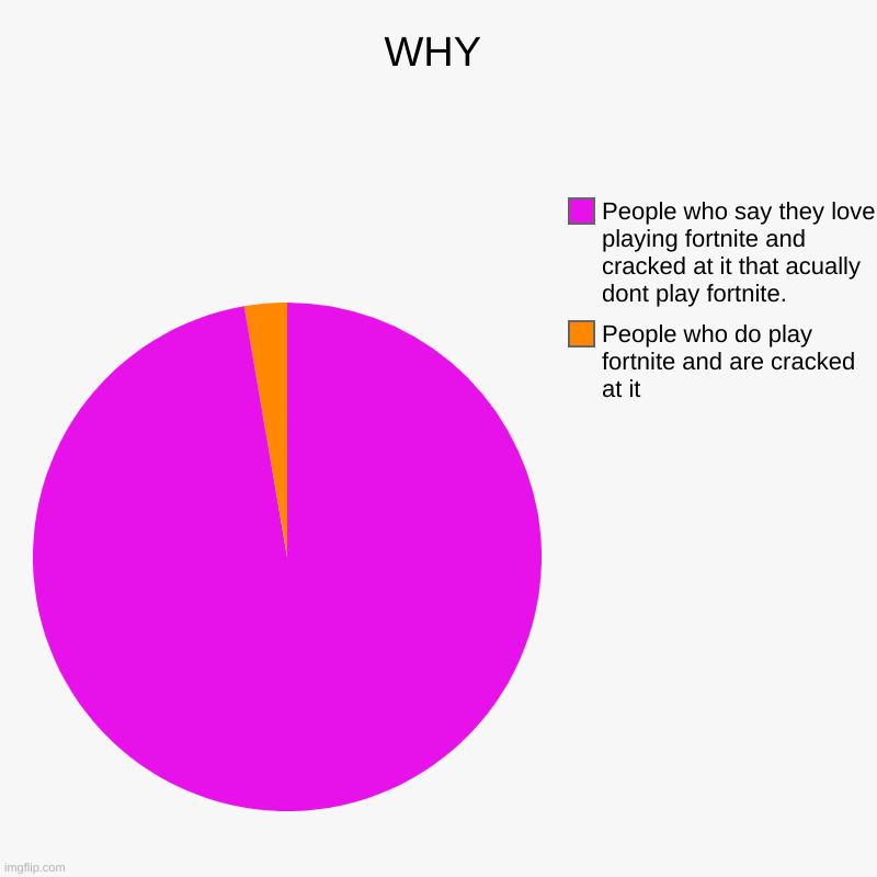 WHY | WHY | People who do play fortnite and are cracked at it, People who say they love playing fortnite and cracked at it that acually dont play  | image tagged in charts,pie charts | made w/ Imgflip chart maker